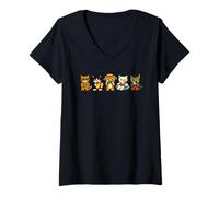 Femme Jolis Chats dans Une rangée Squad Funny Summer Vacation Vibes T-Shirt avec Col en V