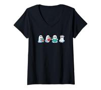 Femme Jolis fantômes d'halloween Lire des Livres T-Shirt avec Col en V