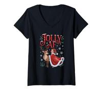 Femme Jolly AF Christmas Retro Girl Deer Vintage Pajama Women T-Shirt avec Col en V