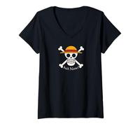 Femme Jolly Roger. Agissez Maintenant ! T-Shirt avec Col en V