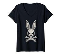 Femme Jolly Roger Lapin Skull Crossbones Easter Bunny Egg Hunt T-Shirt avec Col en V