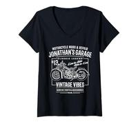 Femme Jonathan's Garage Moto Design pour le nom Jonathan T-Shirt avec Col en V