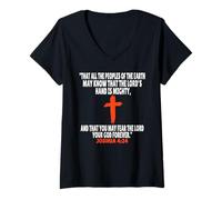 Femme Josué 4:24 Écritures des versets de la Bible T-Shirt avec Col en V