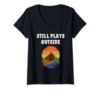 Femme Joue Toujours à l'extérieur Bigfoot Kayak Kayaker Sasquatch T-Shirt avec Col en V