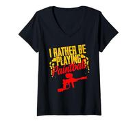 Femme Jouer au Paintball Pistolet Couleur Tactique Humoristique T-Shirt avec Col en V