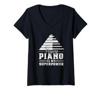 Femme Jouer du Piano est ma Superpuissance Musicien pianiste Pianos T-Shirt avec Col en V