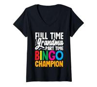 Femme Joueur champion de bingo à temps partiel grand-mère à temps plein T-Shirt avec Col en V