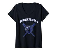 Femme Joueur de Baseball de Palmetto State, SC Flag, South Carolina Sports T-Shirt avec Col en V