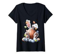 Femme Joueur de Basket-Ball, entraîneur d'équipe, entraîneur, Lapin de Pâques T-Shirt avec Col en V