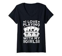 Femme Joueur De Casino Love Playing With My Girls - Jeux D'argent T-Shirt avec Col en V