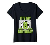 Femme Joueur de football 8e anniversaire pour enfants de 8 ans T-Shirt avec Col en V