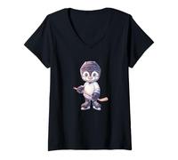 Femme Joueur de Hockey sur Glace Pingouin Mignon T-Shirt avec Col en V