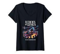 Femme Joueur de piano ECHOES OF GENIUS Concert Lovers Pros Pianist T-Shirt avec Col en V
