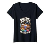 Femme Joueur de piano guidant les jeunes clés débutants enfants pro pianiste T-Shirt avec Col en V