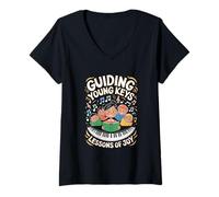 Femme Joueur de piano guidant les jeunes clés débutants enfants pro pianiste T-Shirt avec Col en V