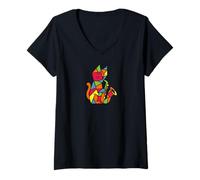Femme Joueur de Saxophone Amusant en Forme de Chat Jazz T-Shirt avec Col en V