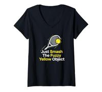 Femme Joueur de Tennis Smash The Yellow Object T-Shirt avec Col en V
