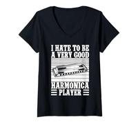 Femme Joueur D'harmonica Drôle Hate to Be Very Good Player T-Shirt avec Col en V