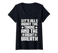 Femme Joueur D'harmonica Drôle It´s All Timing & Right Breath T-Shirt avec Col en V