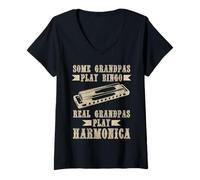 Femme Joueur d'harmonica Funny Vintage Blues Music Harmonicist T-Shirt avec Col en V