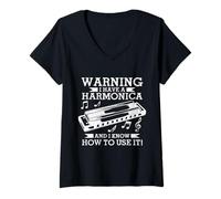 Femme Joueur d'harmonica Funny Vintage Blues Music Harmonicist T-Shirt avec Col en V