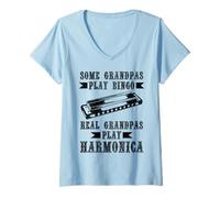 Femme Joueur d'harmonica Funny Vintage Blues Music Harmonicist T-Shirt avec Col en V