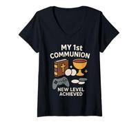Femme Joueur My 1st Communion Garçons Filles T-Shirt avec Col en V