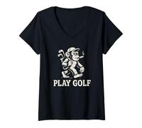 Femme Jouez au Golf - Singe fumant Un Cigare - Drôle - Noir et Blanc T-Shirt avec Col en V