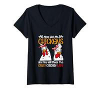 Femme Jouez avec Mes Poulets et Vous rencontrerez Le Poulet Fou T-Shirt avec Col en V