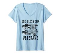 Femme Jour commémoratif God Bless Our Veterans T-Shirt avec Col en V
