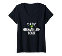 Femme Jour de la Saint-Patrick Let The Shenanigans Begin T-Shirt avec Col en V