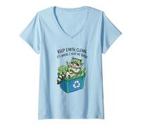 Femme Jour de la Terre : « Gardez la Terre Propre », C'est là Que Je Range Mes déchets de Raton Laveur T-Shirt avec Col en V