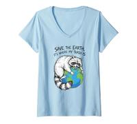 Femme Jour de la Terre : Sauvez la Terre, C'est là Que Mes déchets sont Un drôle de Raton Laveur T-Shirt avec Col en V