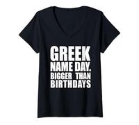 Femme Jour de nom Grec Plus Grand qu'un Anniversaire Grèce Chypre T-Shirt avec Col en V