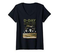 Femme Jour J 6 Juin 1944 Normandie Parachutistes se souviennent et honorent T-Shirt avec Col en V