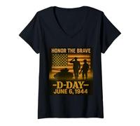 Femme Jour J 81e anniversaire 1944-2025 Hommage commémoratif des anciens combattants T-Shirt avec Col en V