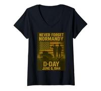 Femme Jour J 81e anniversaire 1944-2025 Hommage commémoratif des anciens combattants T-Shirt avec Col en V