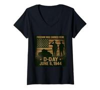Femme Jour J 81e anniversaire 1944-2025 Hommage commémoratif des anciens combattants T-Shirt avec Col en V