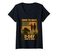 Femme Jour J 81e anniversaire 1944-2025 Hommage commémoratif des anciens combattants T-Shirt avec Col en V
