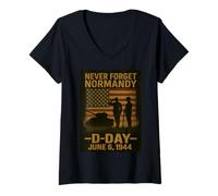 Femme Jour J 81e anniversaire Normandie 1944 Landing Veteran Tribute T-Shirt avec Col en V
