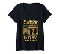 Femme Jour J 81e anniversaire Normandie 1944 Landing Veteran Tribute T-Shirt avec Col en V