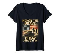Femme Jour J 81e anniversaire Normandie 1944 Landing Veteran Tribute T-Shirt avec Col en V