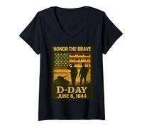 Femme Jour J 81e anniversaire Normandie 1944 Landing Veteran Tribute T-Shirt avec Col en V