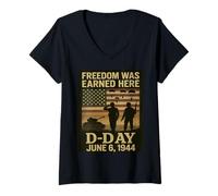 Femme Jour J 81e Anniversaire Normandie 1944 Militaire Hommage Homme T-Shirt avec Col en V