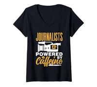 Femme Journaliste Alimenté par La Caféine Journalism Journalist T-Shirt avec Col en V