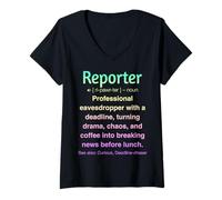 Femme Journaliste T-Shirt avec Col en V