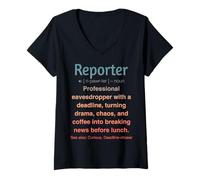 Femme Journaliste T-Shirt avec Col en V