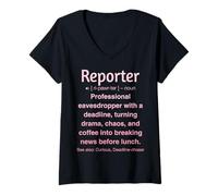 Femme Journaliste T-Shirt avec Col en V