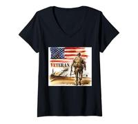 Femme Journée commémorative de la fierté militaire des soldats américains patriotiques américains T-Shirt avec Col en V