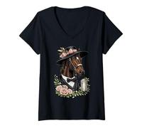 Femme Journée de Course Elegant Derby Horse Mint Julep Southern T-Shirt avec Col en V